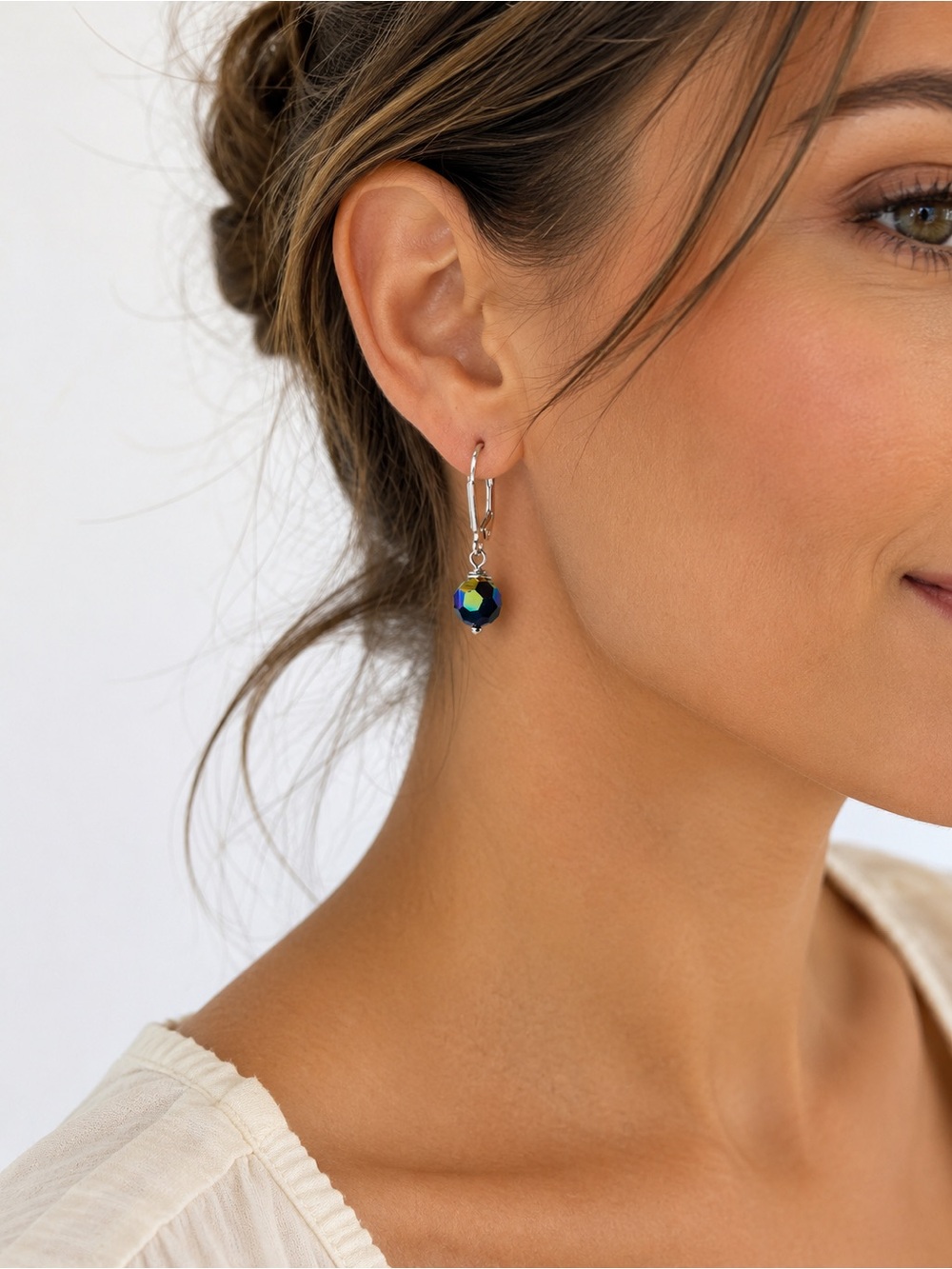 Handmade Swarovski Jet Black AB Crystal Earrings